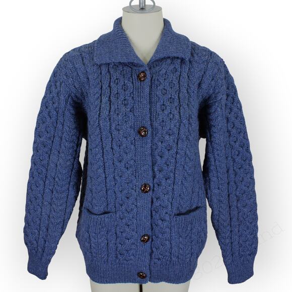 Medium Aran CarraigDonn CableKnit Irish Fisherman Sweater Cardigan MerinoWool - Picture 1 of 16
